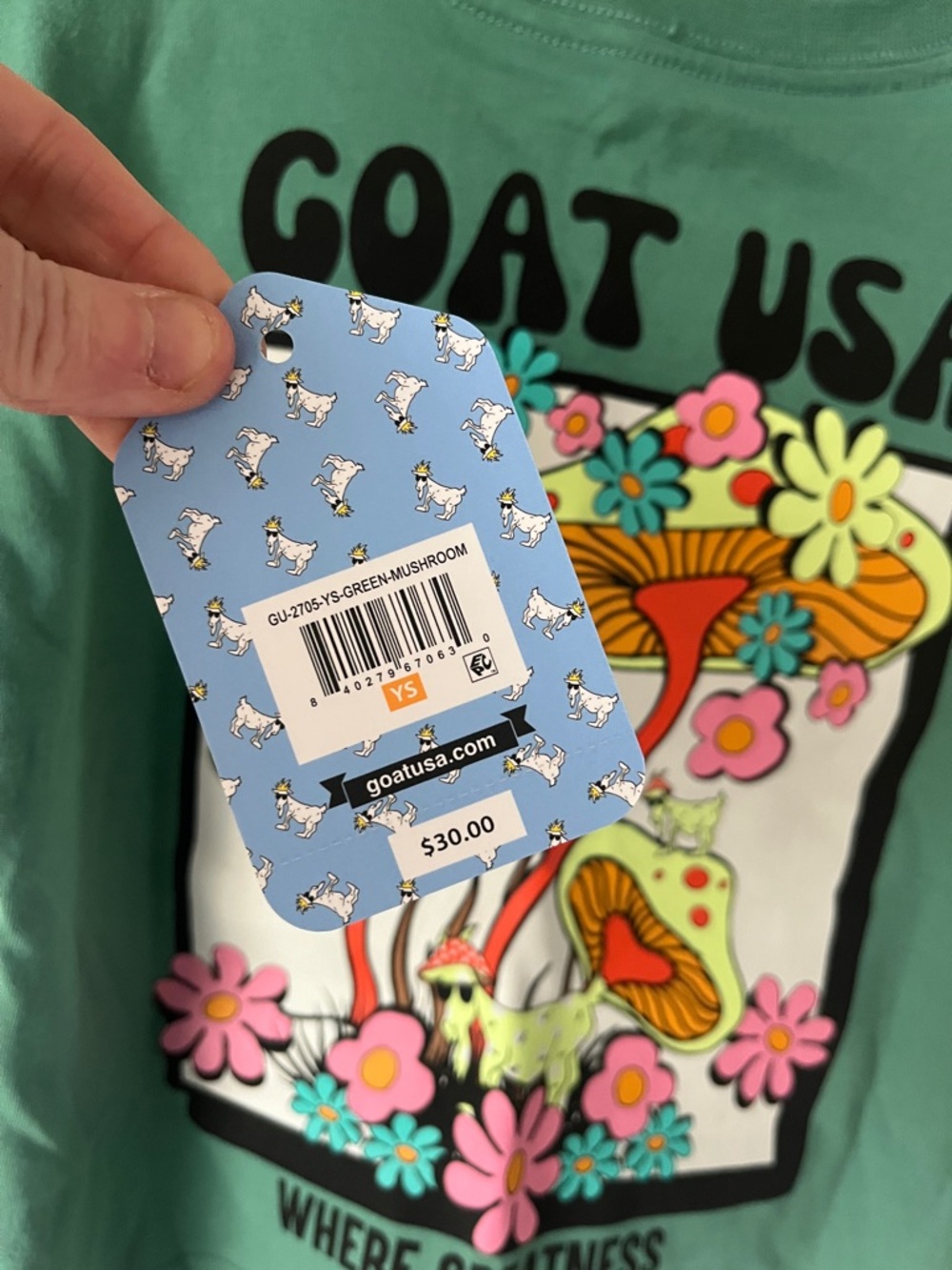 GOAT USA Kids Graphic Tee Mushroom Goat Green Youth Small YS NWT - Picture 4 of 11